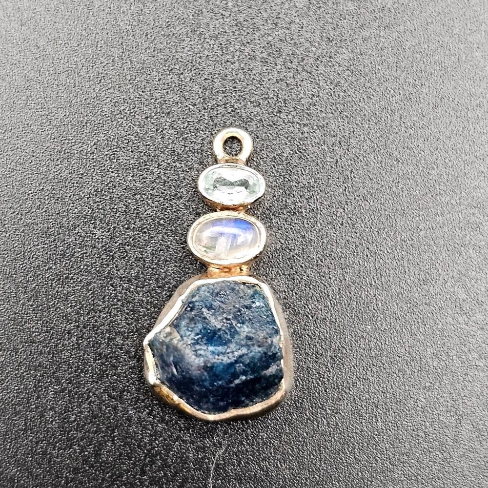 Rough/Raw BURMESE Sapphire Pendant with Aquamarine and Moonstone Silver